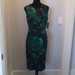 En Focus Green Floral Stretch Sheath Dress